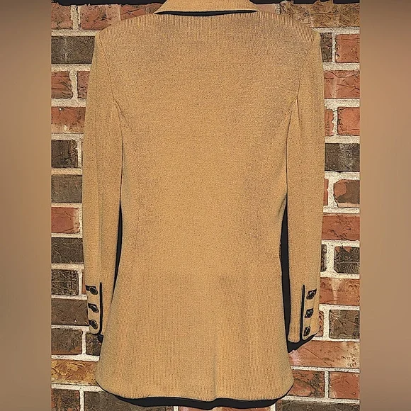 St.John Collection by Marie Gray,Tan Knit Jacket W/ Black Trim,Gold Buttons SZ 6 - Picture 4 of 12